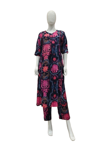 Pure muslin silk digital printed kurta pant