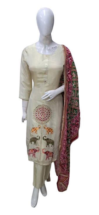 Shimmer tissue applique work set paired with organza dupatta