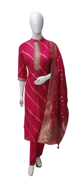 Heavy banarsi silk weaved dupatta set