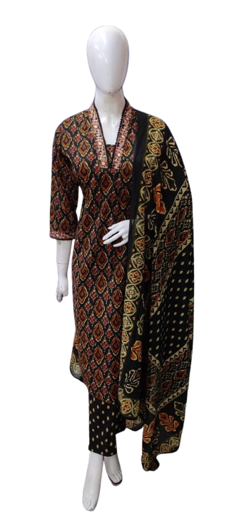 Premium pure cotton Patola suit set with crunchie