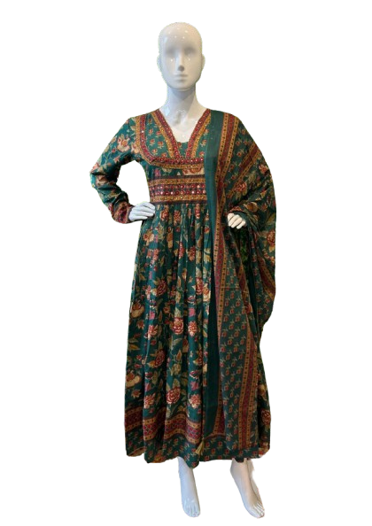 Premium pure cotton Anarkali suit set paired with mul cotton dupatta