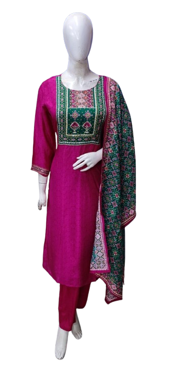 Premium dola silk lining suit paired with premium Patola dupatta