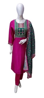 Pretty dola silk suit in rani pink paired with patola dupatta