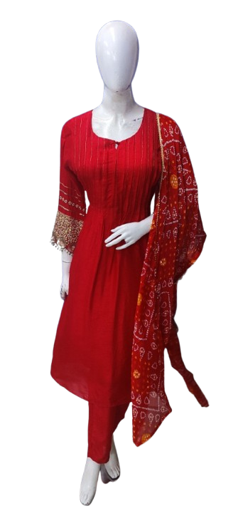 Pretty premium dola silk suit paired with Georgette dupatta