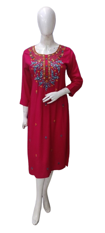 Rani pink heavy rayon fully embroidery kurta