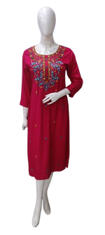 Rani pink heavy rayon fully embroidery kurta