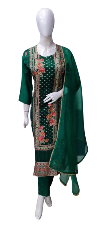 Premium dola silk party wear suit set paired with organza dupatta