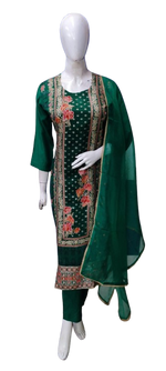 Premium dola silk party wear suit set paired with organza dupatta