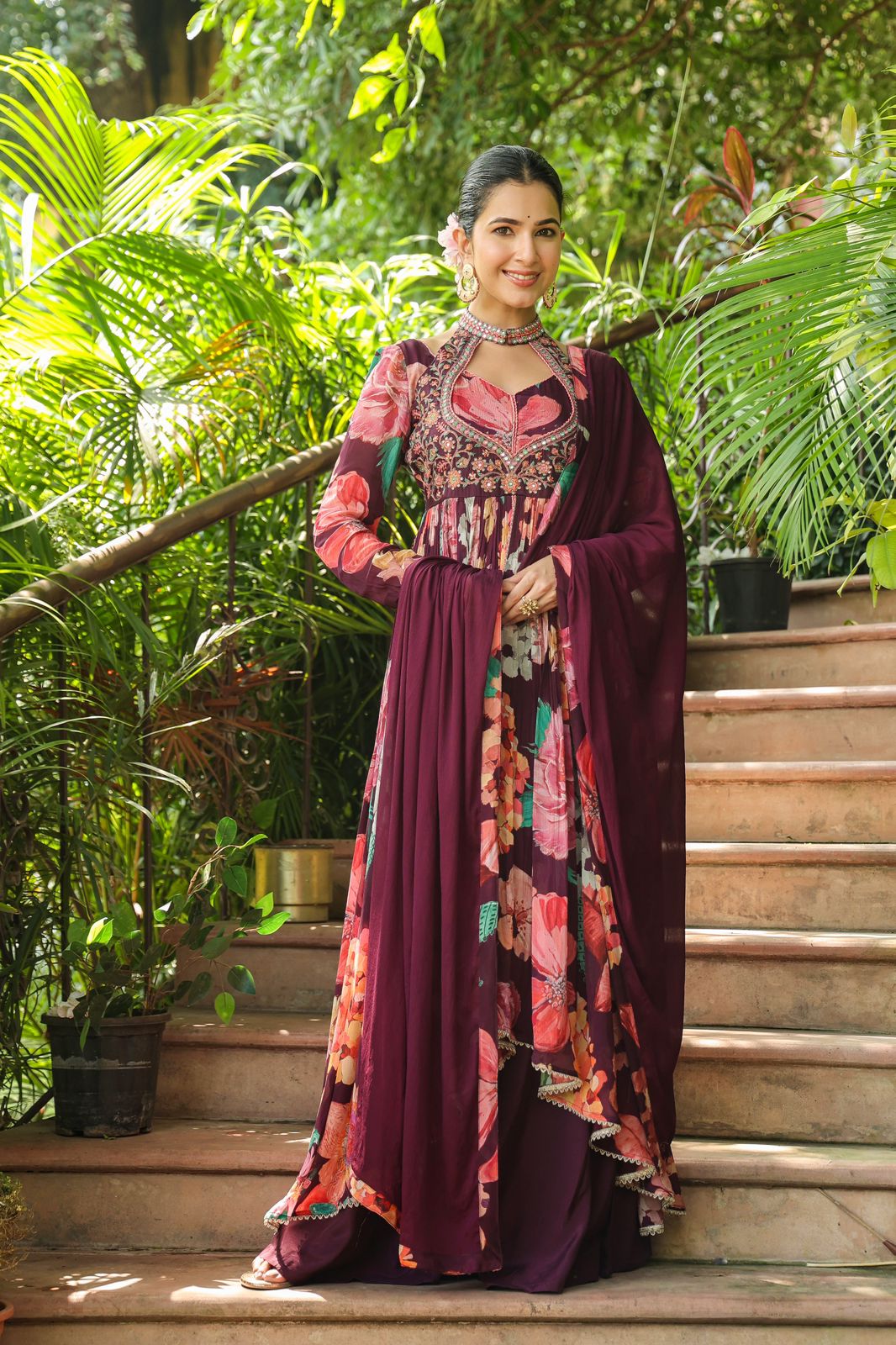 Premium chinon designer gown with dupatta