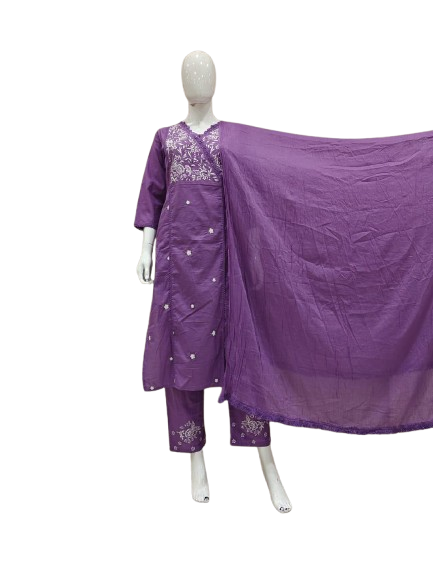 Premium cotton embroidered suit set