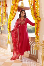 Pretty red stylish silk suit set