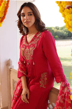 Pretty red stylish silk suit set