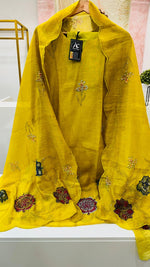 Premium linen cotton chanderi fully katha stitched suit set