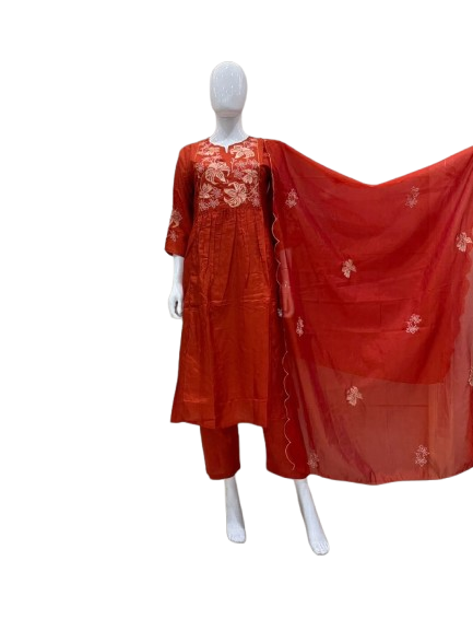 Dola silk applique work with lining full suit