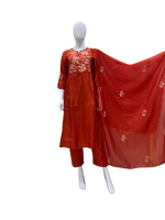 Dola silk applique work with lining full suit