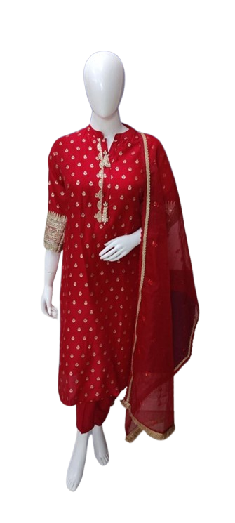 Pretty silk suit set with intricate detailing