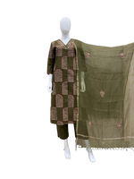 Pretty V neck cotton suit set paired with Kota doria dupatta