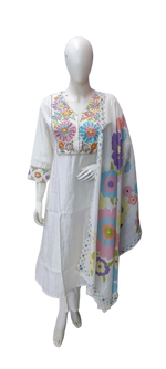 Beautiful muslin embellished suit set paired with orgenza dupatta