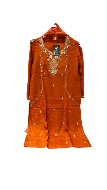 Pretty dola silk stylish embellished full suit comes with bell sleeves