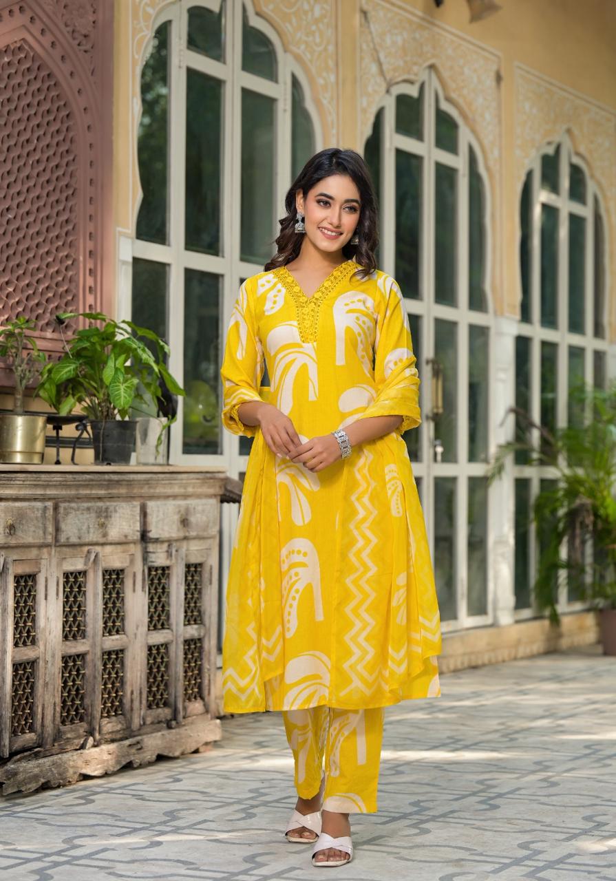 Pure cotton fully lace detailing suit set paired with organza dupatta