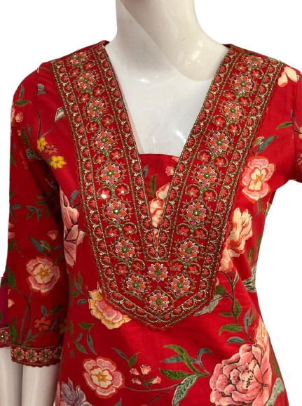 Pretty cotton V neck full suit set