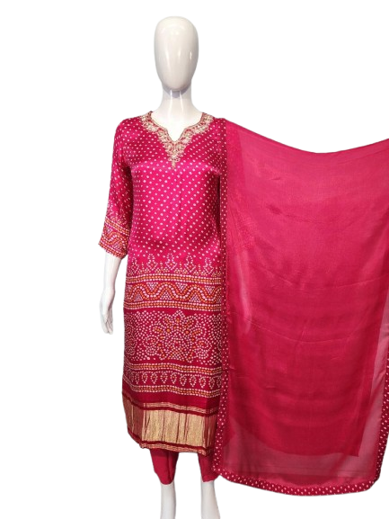 Pure gaji silk lakri patta suit set