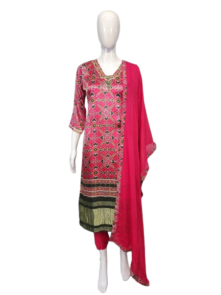 Pretty Patola gaji silk lakri patta suit set in pink