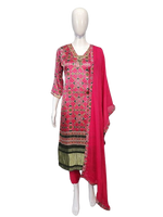 Pretty Patola gaji silk lakri patta suit set in pink