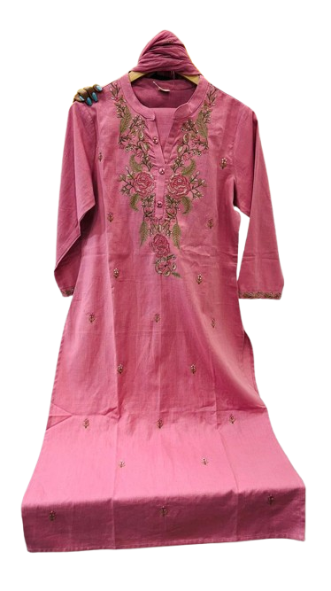 Pretty cotton embroidered pink suit set