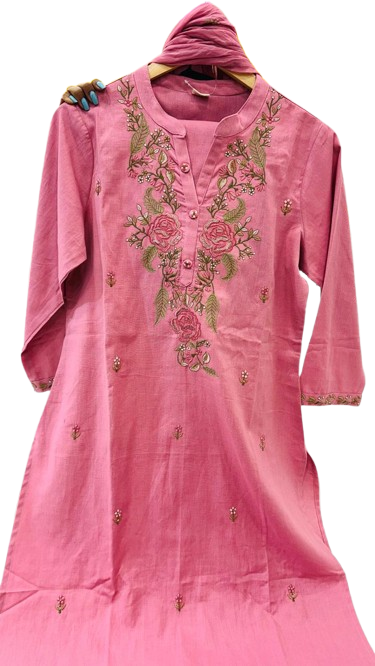 Pretty cotton embroidered pink suit set
