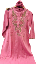 Pretty cotton embroidered pink suit set