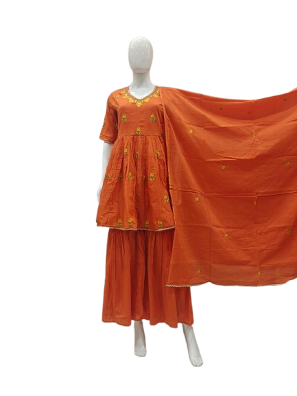 Mul cotton embroidered sharara set