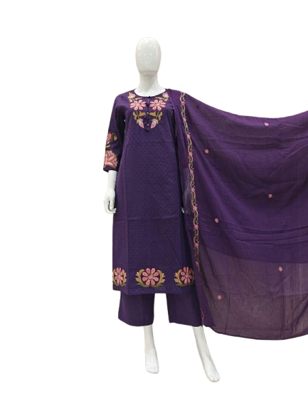 Premium Dobby cotton embroidered suit set