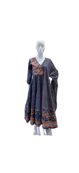 Pretty cotton angrakha Anarkali suit set