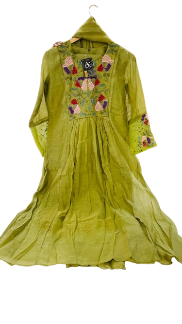 Premium mul chanderi embroidery suit set