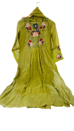 Premium mul chanderi embroidery suit set