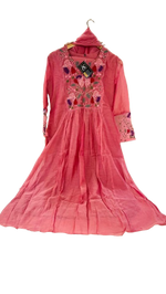 Premium mul chanderi embroidery suit set in peach