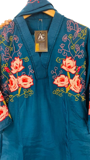 Pretty mul Chanderi embroidery suit set