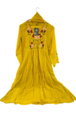 Premium mul chanderi embroidery suit set in yellow