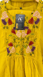 Premium mul chanderi embroidery suit set in yellow