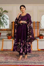 Premium digital printed cotton Anarkali suit in wine