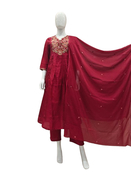 Premium Russian silk embroidered lining suit set