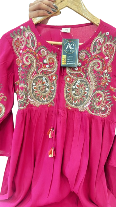 Premium rayon embroidered kurta pant in pink