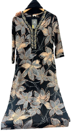 Pure cotton V neck gold foil print suit set