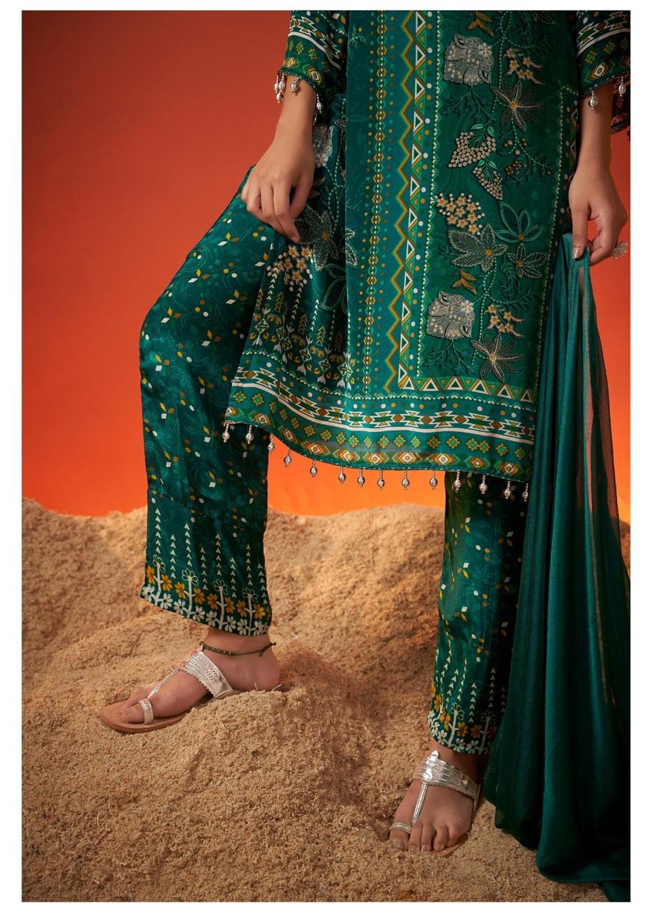 Pure crepe embellished suit set