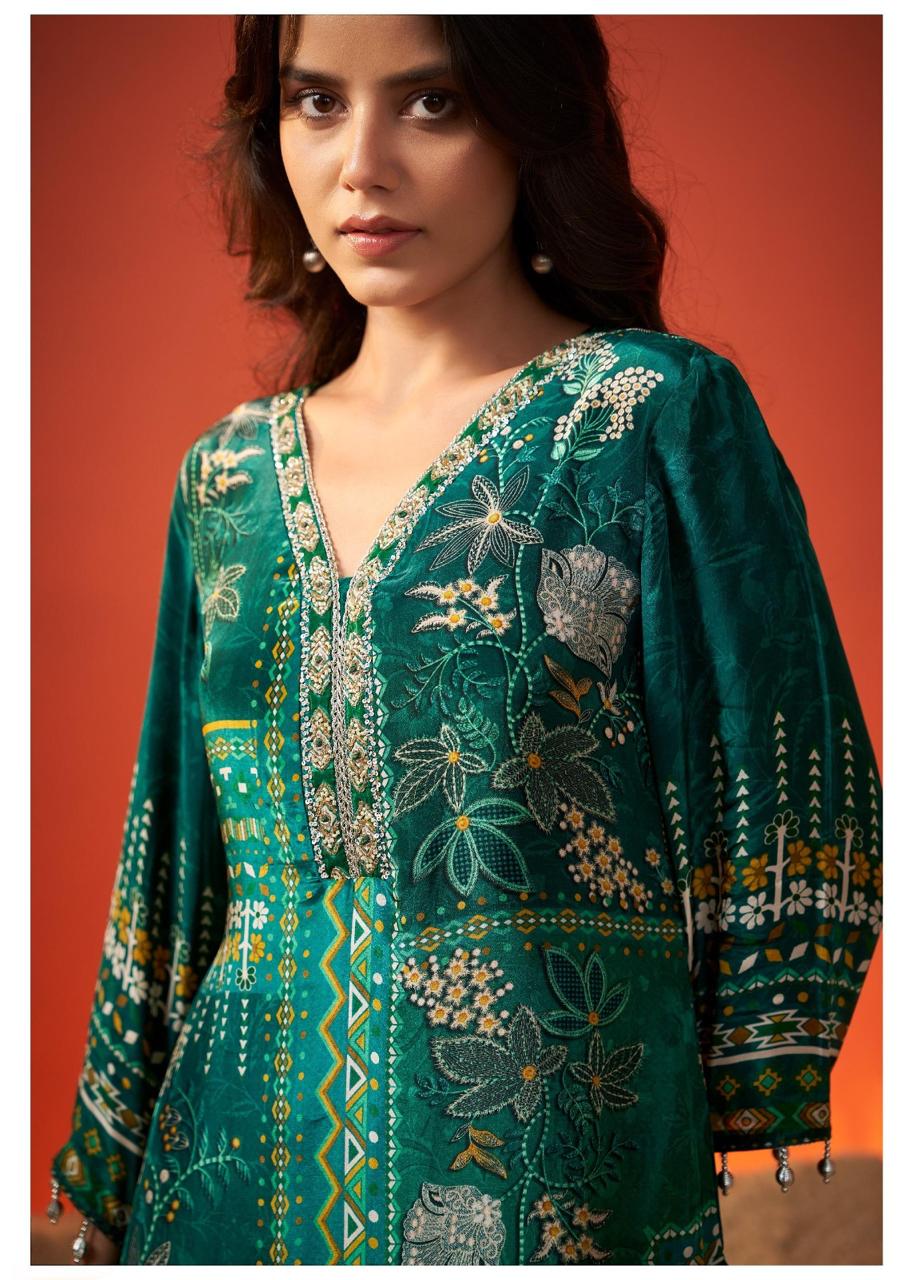 Pure crepe embellished suit set