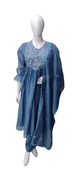 Pretty mul chanderi embroidery suit set
