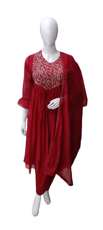 Pretty mul chanderi embroidery suit set