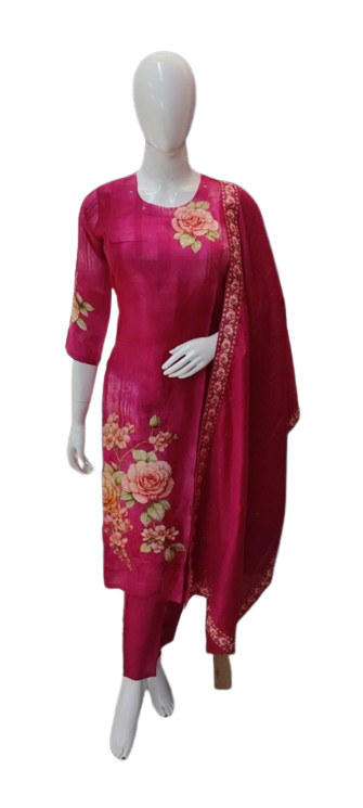 Pretty Russian silk digital printed highlighted suit set