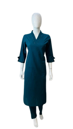 Pure cotton V neck kurta pant in blue
